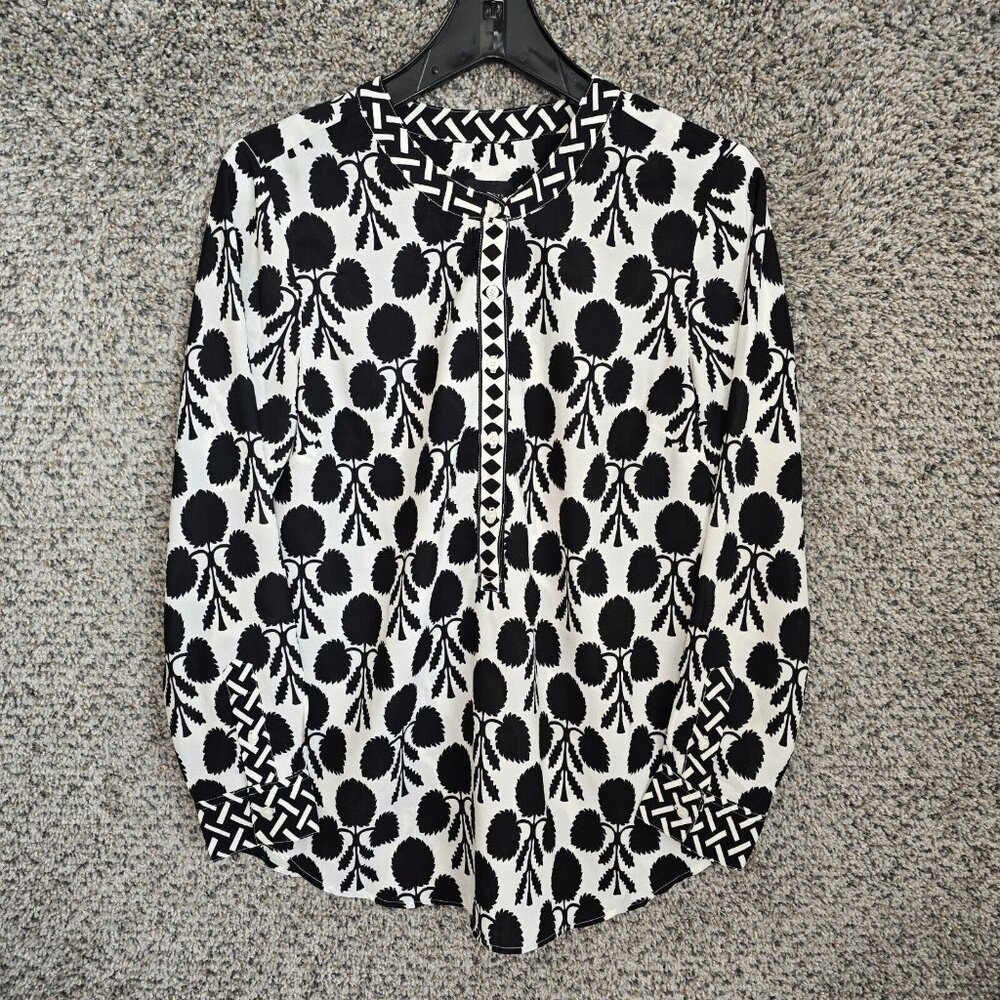 Talbots Top Womens Small Black Popover Blouse Long Sleeve Button Casual Ladies